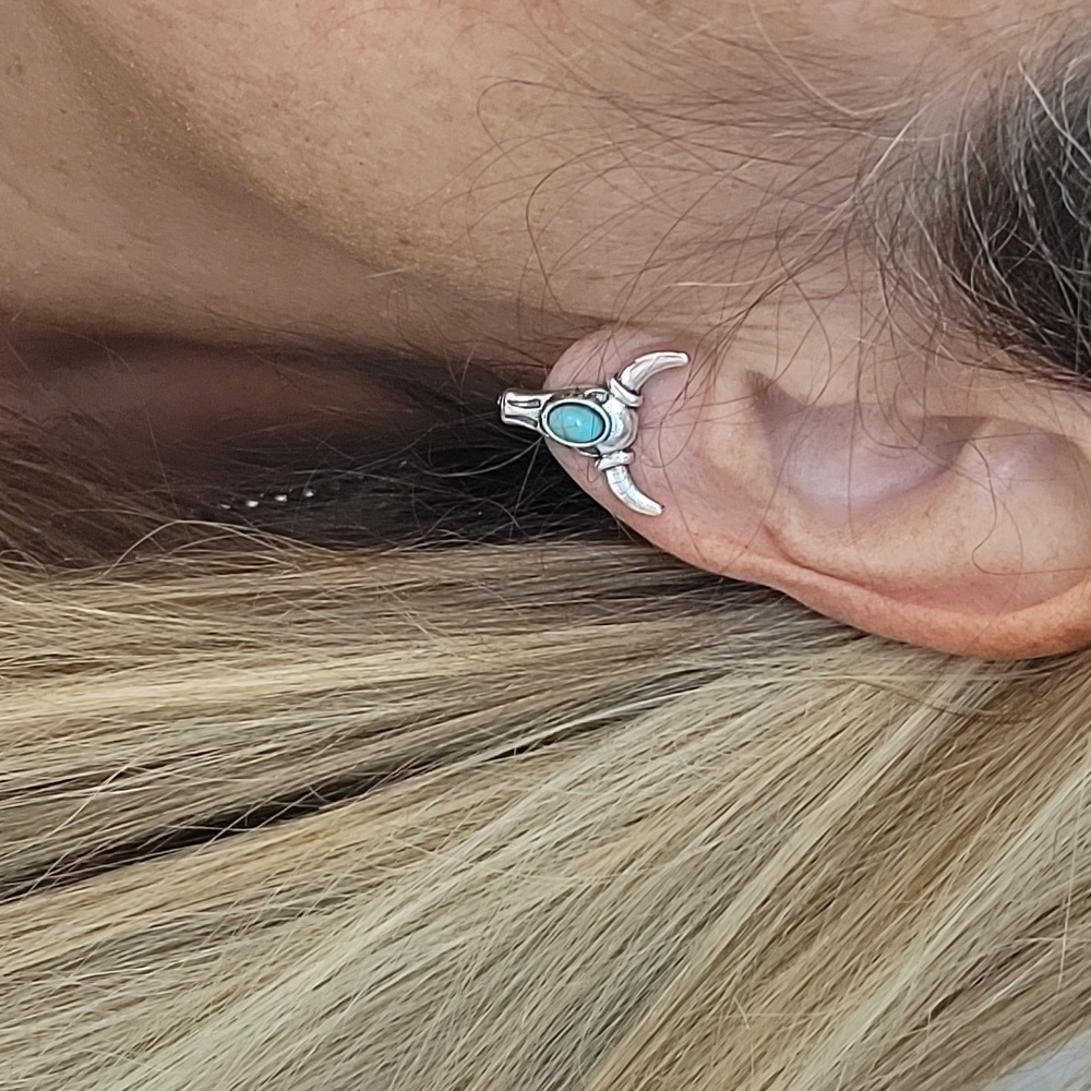 WESTERN LONGHORN CATTLE TURQUOISE SKULL EARRINGS